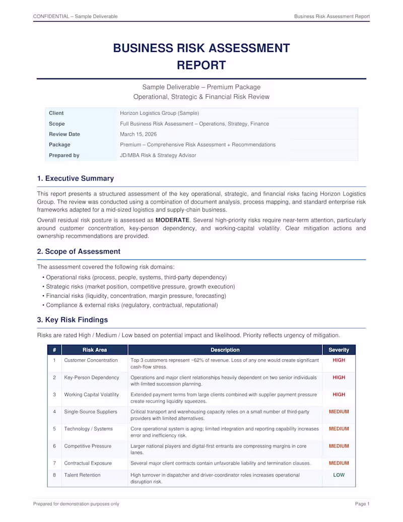 Cover image for Conducted a comprehensive Business Risk