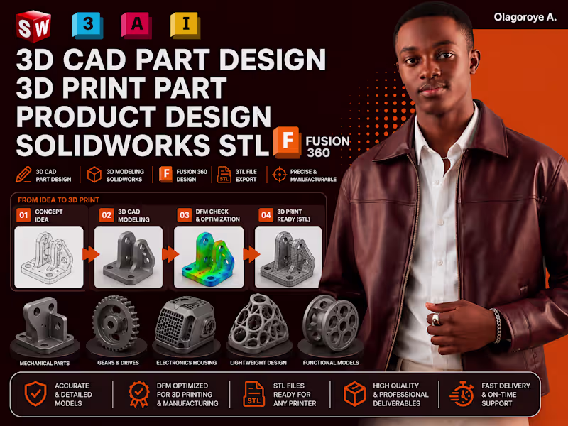 Cover image for 3d cad part design 3d print part product design solidworks stl