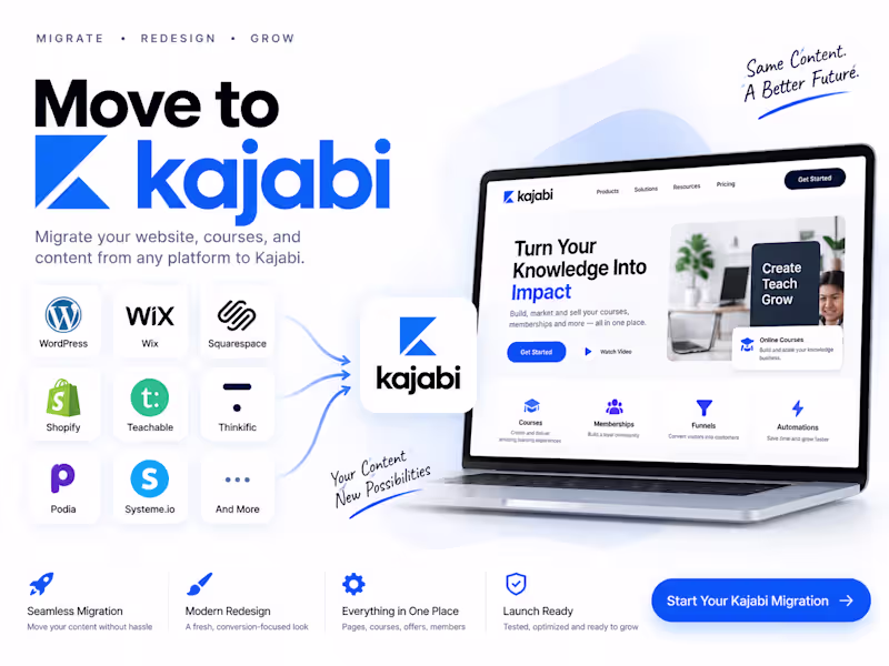 Cover image for Kajabi Migration & Website Redesign | Modern, Seamless Optimized