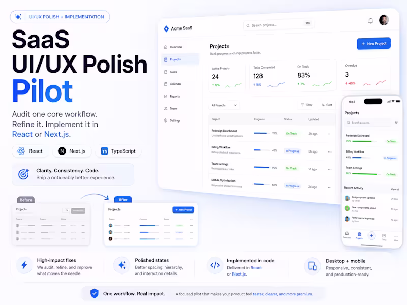 Cover image for SaaS UI/UX Polish Pilot + React Implementation