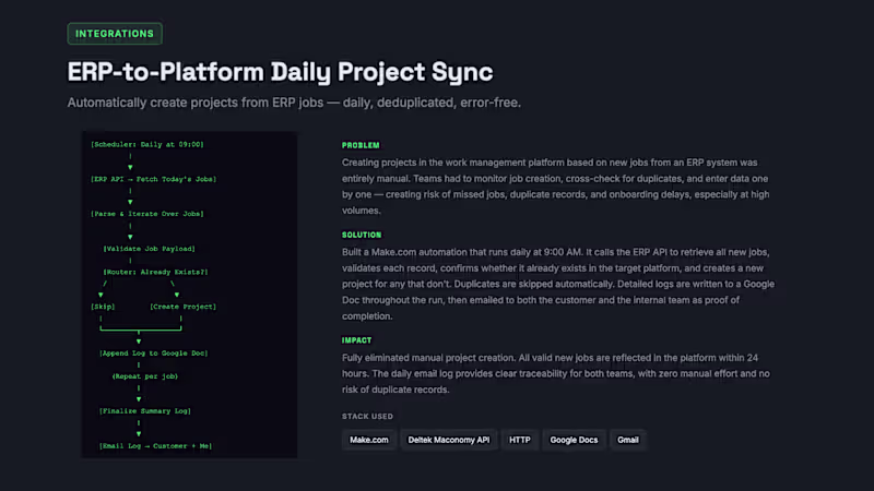 Cover image for ERP-to-Platform Daily Project Sync
An enterprise