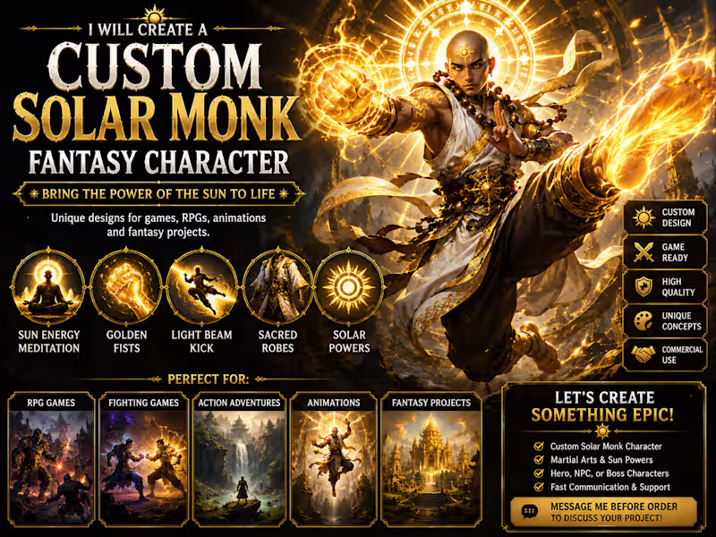 Cover image for I Will Create a Custom Solar Monk Fantasy Character for Games