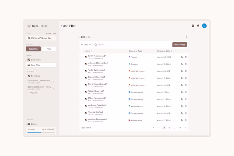 Cover image for DepoGenius — Case Files Workspace Redesign