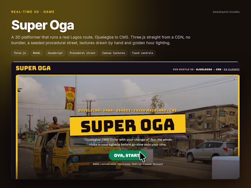 Cover image for Super Oga: a 3D platformer run through Lagos