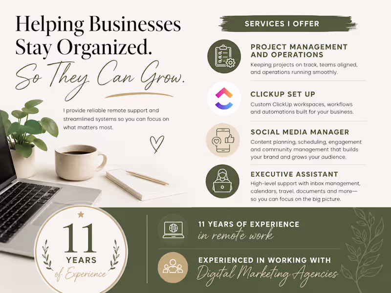 Cover image for Project Manager | Marketing Agency Operations | ClickUp Expert