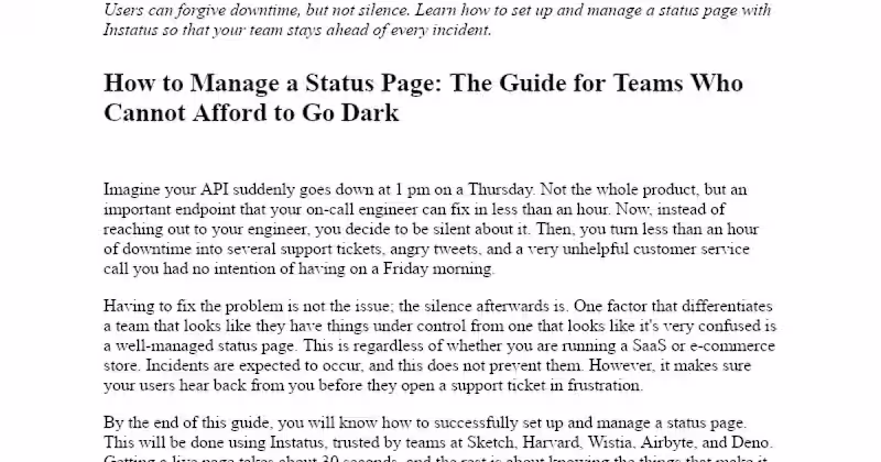 Cover image for Effective Management of Status Pages with Instatus