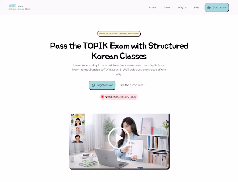 Cover image for Mirae Korean Class 📚 https://miraekoreanclass.framer.website/