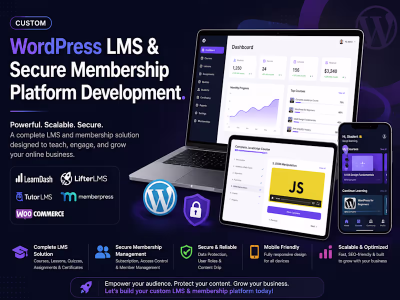 Cover image for Custom WordPress LMS & Secure Membership Platform Development.