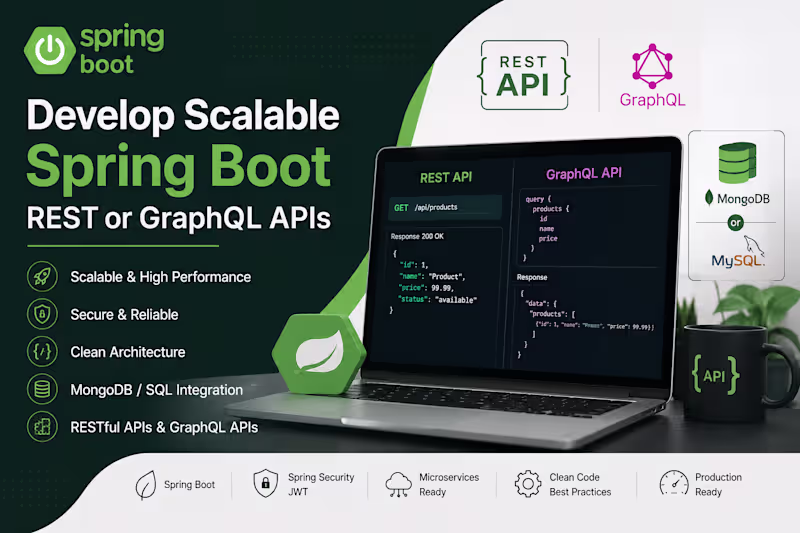 Cover image for Develop scalable Spring Boot REST or GraphQL APIs.