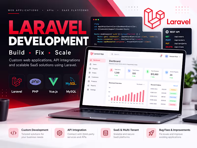 Cover image for I will build or improve your Laravel web application