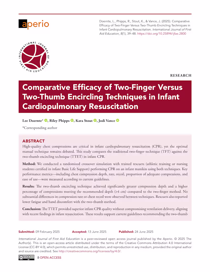 Cover image for Infant CPR Techniques: Two-Finger vs. Two-Thumb Study