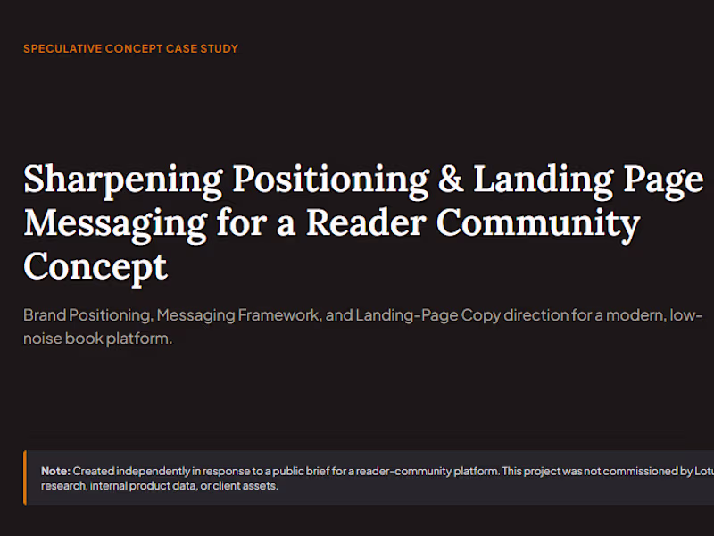 Cover image for Concept: Reader Community Messaging & Landing Page