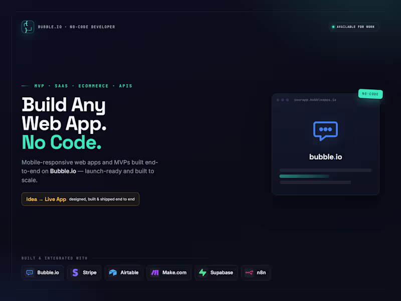 Cover image for Bubble.io Web App & MVP Development for Startups