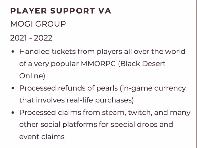 Cover image for Player Support VA