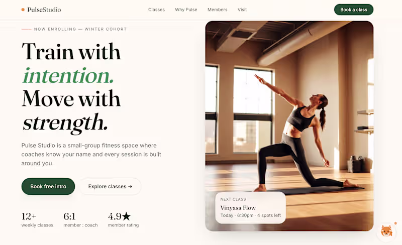 Cover image for Pulse Studio | Fitness Landing Page with AI Chatbot