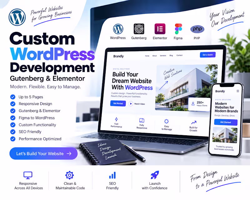 Cover image for Custom WordPress Development - Gutenberg & Elementor