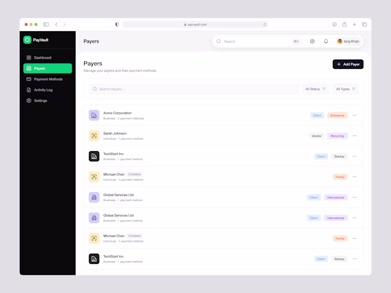 Cover image for PayVault – Fintech Payers Management Dashboard