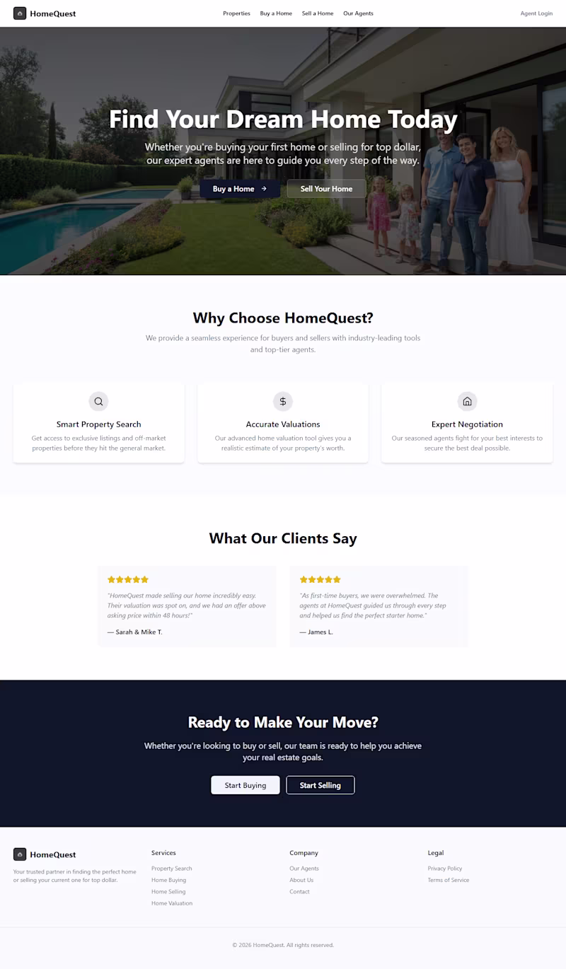 Cover image for HomeQuest – Real Estate Website Design & Development