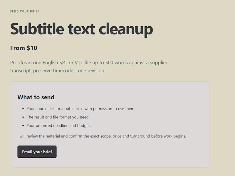 Cover image for SRT and VTT subtitle cleanup from supplied text