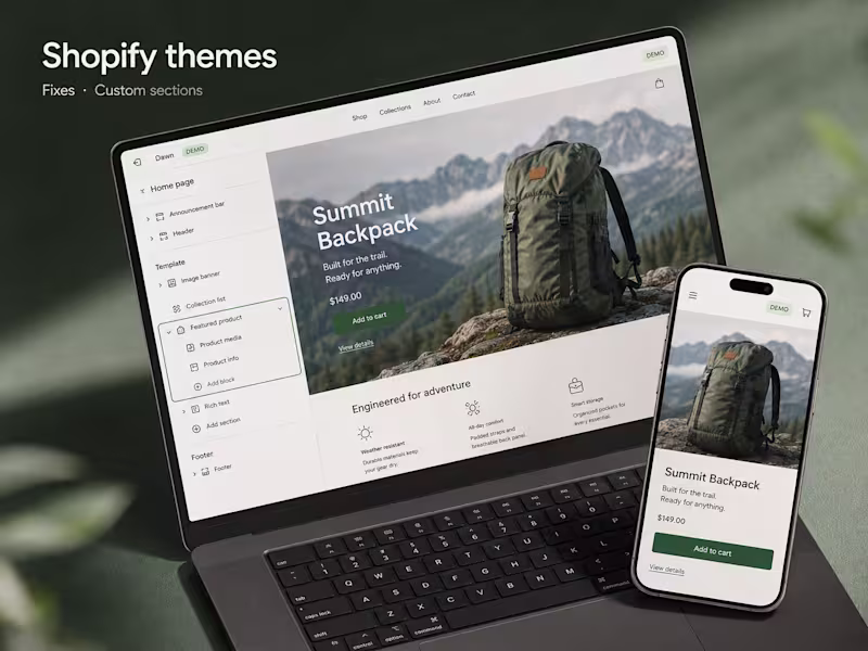 Cover image for Shopify theme fixes, customization and custom sections
