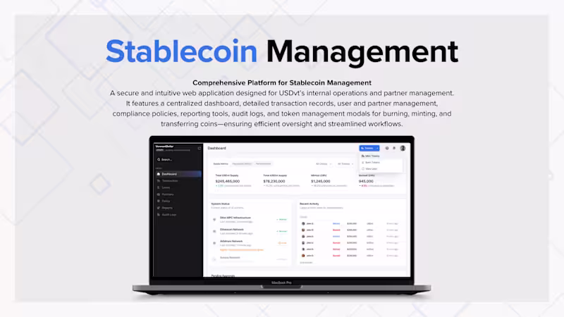 Cover image for USDvt Stablecoin Management Dashboard Development