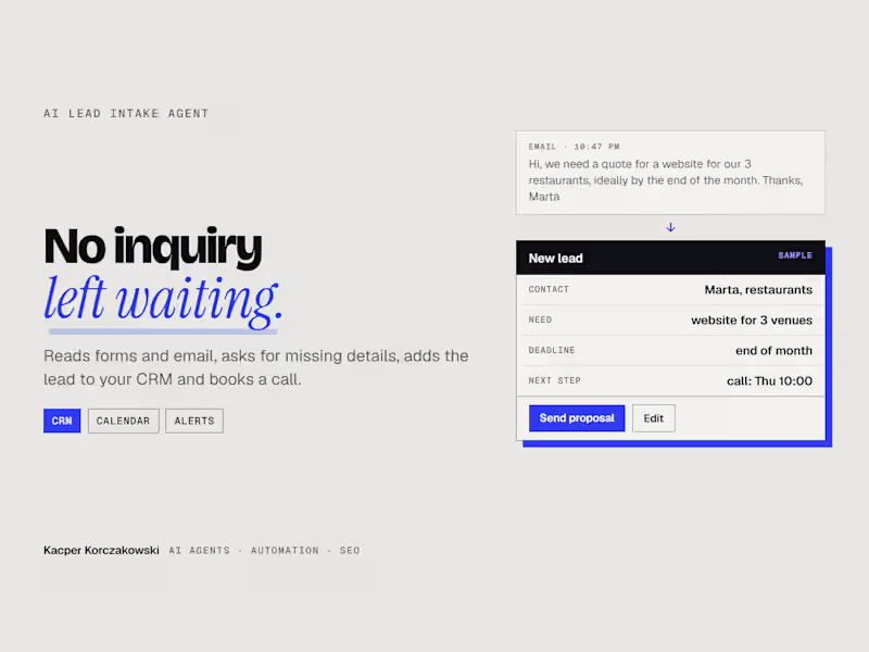 Cover image for AI lead agent that turns emails and forms into CRM leads
