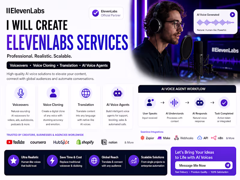 Cover image for Project Title:
Professional ElevenLabs AI Voice