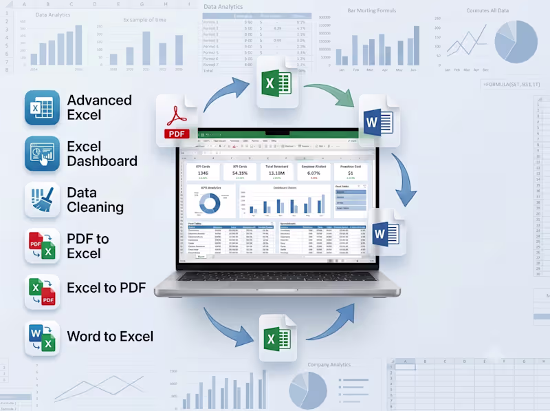 Cover image for Advanced Excel Dashboard, Data Cleaning & PDF Conversion 