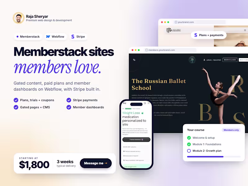 Cover image for Memberstack + Webflow Membership Site Development