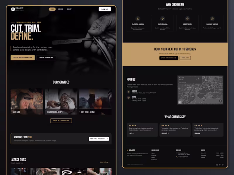 Cover image for ✂️ UrbanCut — Men’s Barber Experience A modern, digital-firs...