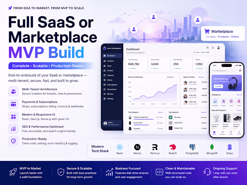 Cover image for Full SaaS or Marketplace MVP Build