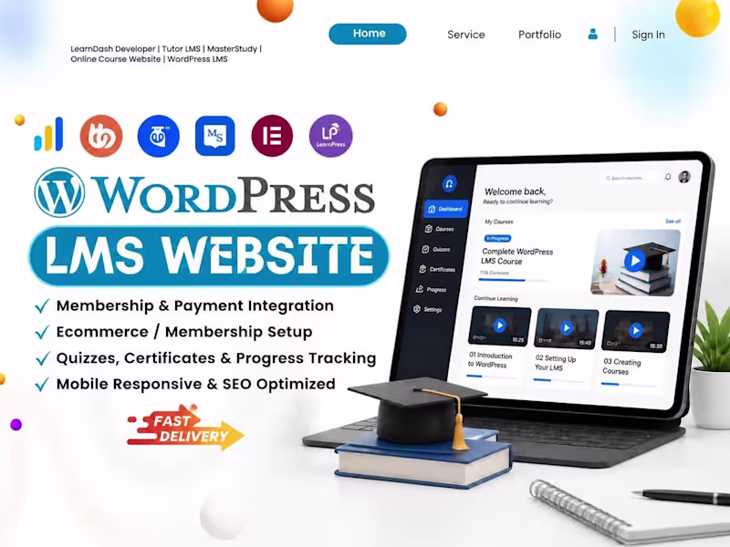 Cover image for E-Learning Website design LMS Educational website with Learndash