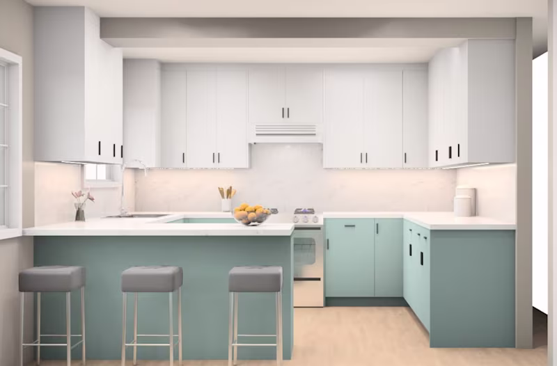 Cover image for White and Teal kitchen