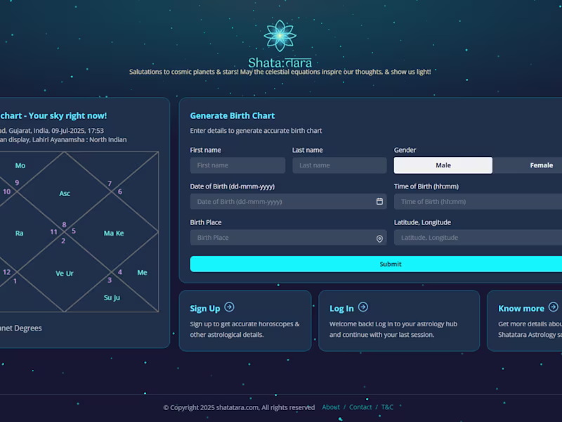 Cover image for Shatatara – Astrology Web App (MERN Stack)
