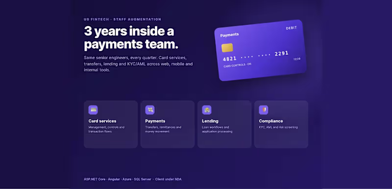 Cover image for Fintech Payments Platform: 3-Year Embedded Team