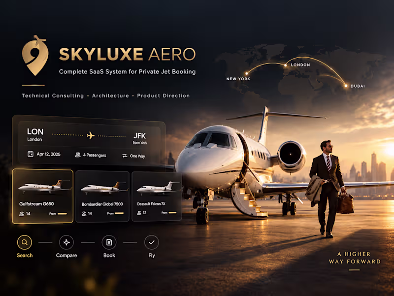 Cover image for SkyLuxe, Global Private Jet Booking