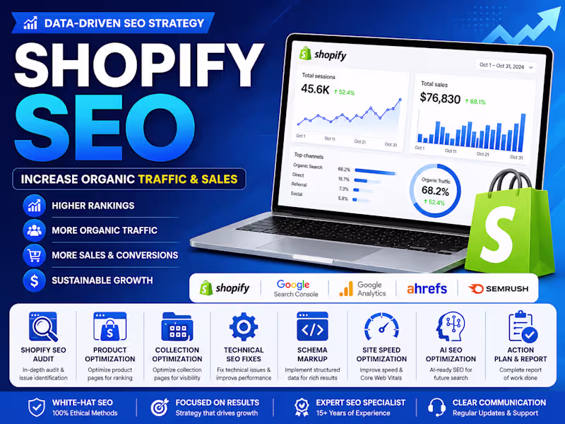 Cover image for Shopify SEO to Increase Organic Traffic & Sales