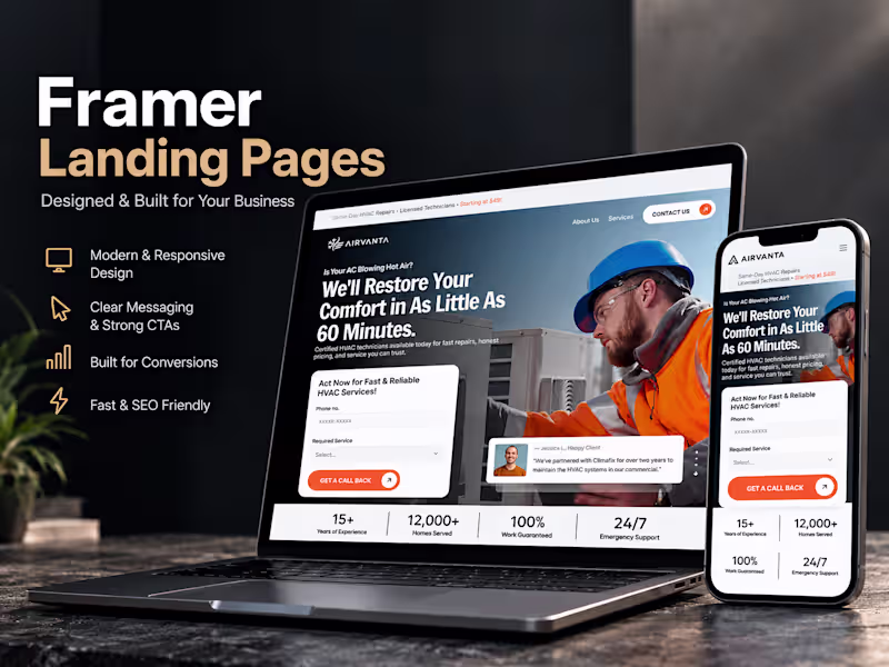 Cover image for I will design and build your landing page in Framer, Elementor