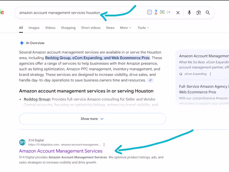 Cover image for My agency, 514 Digital ranked page - 1 on Google for differe...