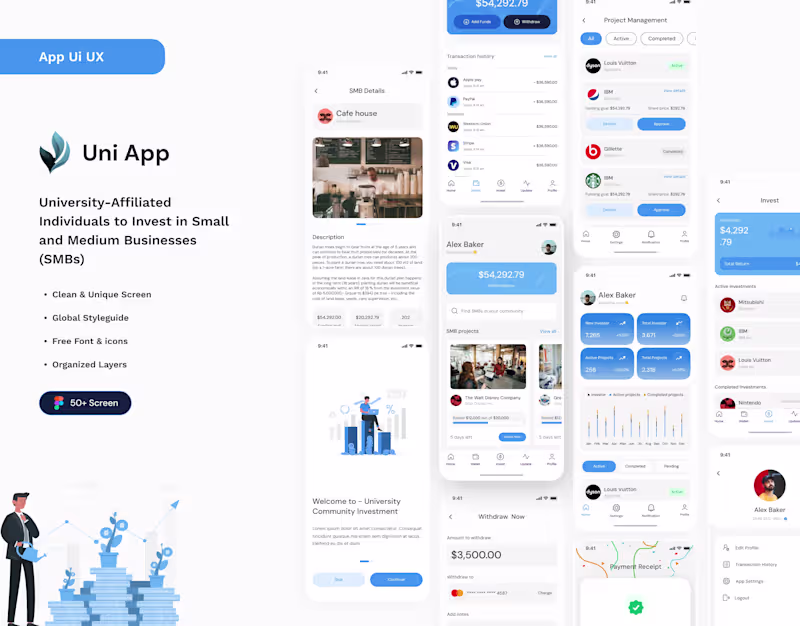 Cover image for Uni Fintech app UI/UX design | Pixwelz