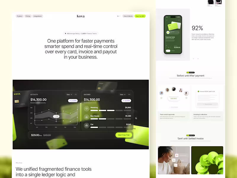 Cover image for Kova - Fintech SaaS Landing Page
