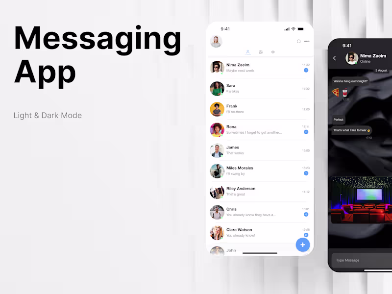 Cover image for Messaging App / Mobile / Light & Dark Mode - UI/UX Design
