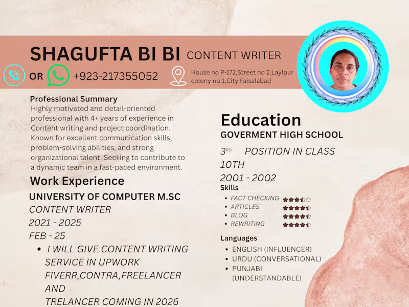 Cover image for MY CONTENT WRITING CV.