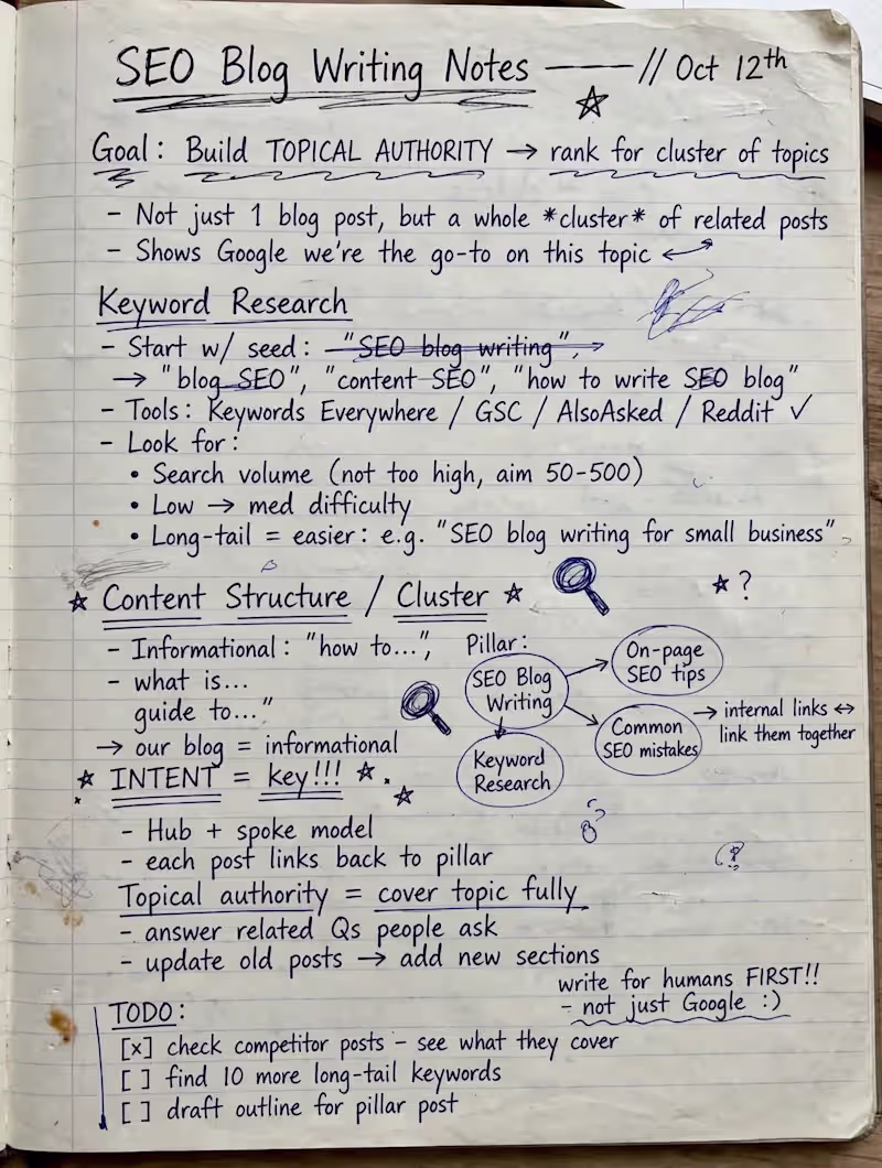 Cover image for SEO Blog Writing Notes - My Handwritten Process