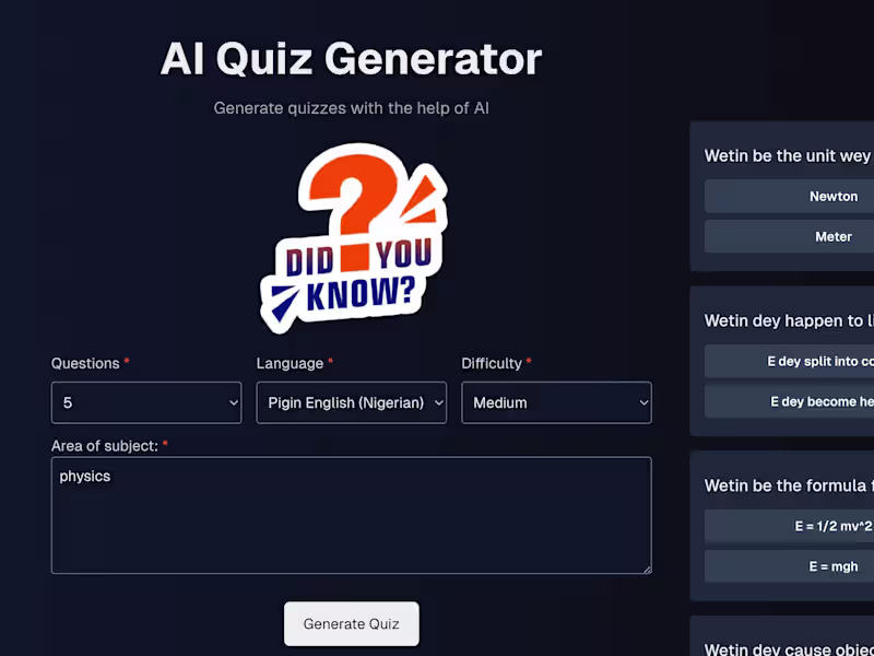 Cover image for AI Quiz Generator