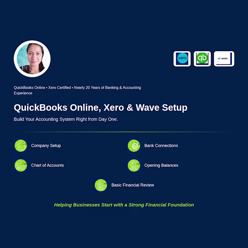 Cover image for QuickBooks Online, Xero & Wave Accounting Setup