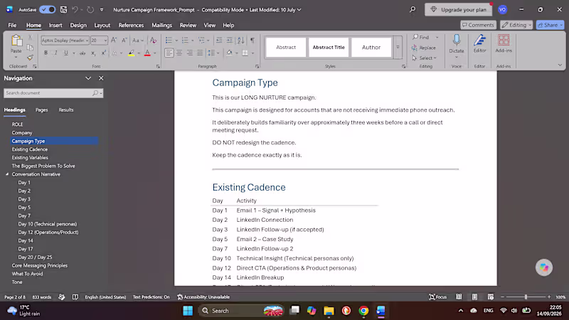 Cover image for A cadence prompt and messaging framework in Claude