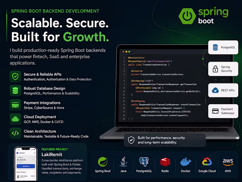Cover image for Spring Boot Backend Development for Fintech, SaaS & Enterprise A