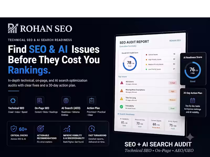 Cover image for Technical & On-Page SEO Audit + AEO/GEO + Action Plan