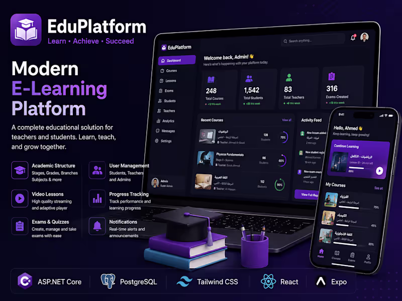 Cover image for Full-Stack E-Learning Platform – Web & Mobile